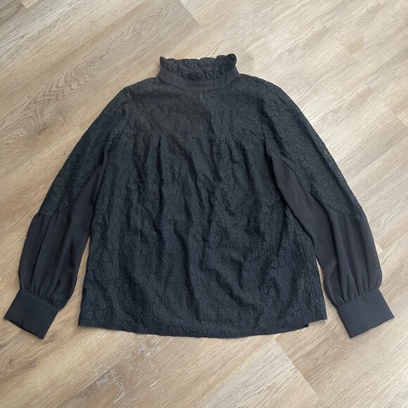 Tuckernuck Rosalee Blouse black size XL lace long sleeve sheer high neck top - Picture 9 of 13